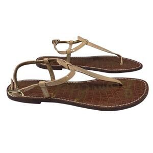 SAM EDELMAN GIGI THONG SANDAL – SIZE 8 – TAN STRAP – CROCODILE EMBOSSED FOOTBED